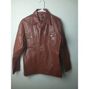 Vintage 70s Caribu by Briarcliff Fuax Leather Vinyl Jacket Tan Men Medium